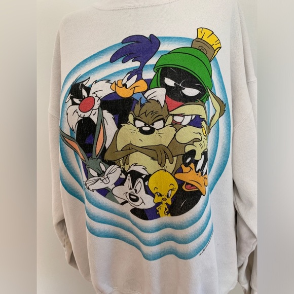 VTG 90s Looney Tunes Double Side Crewneck Sweater Sweatshirt bullseye oversized - Picture 12 of 17
